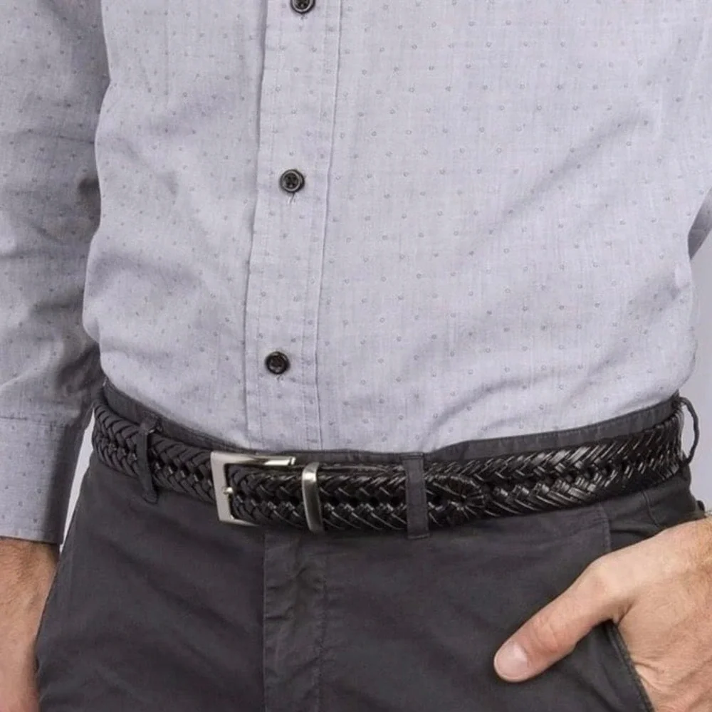 Dockers Belt Mens Size XL 42-44 Black Braided Fully Adjustable Tarnished Buckle